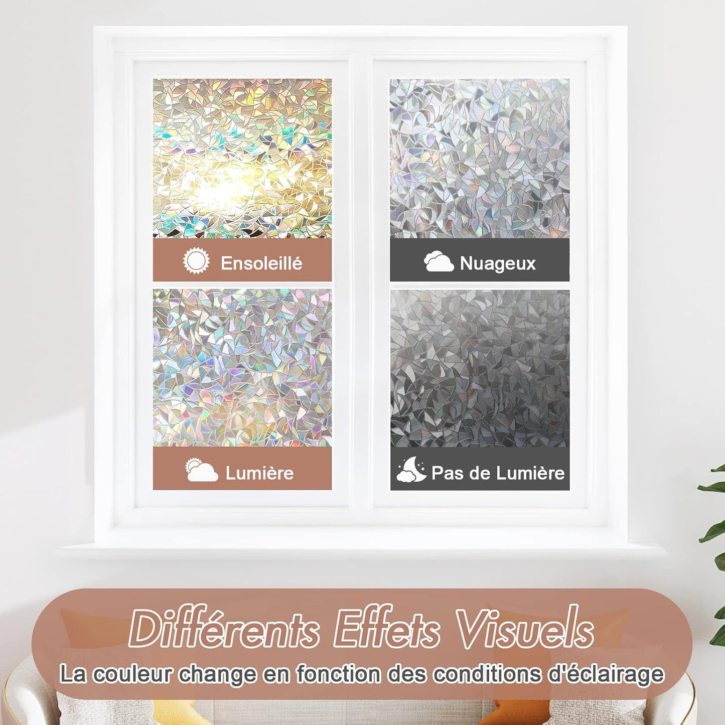 Electrostatic Window Film Anti Glare Anti UV 45x200cm Rainbow 3D Decorative V1188-ONE60-09511-1