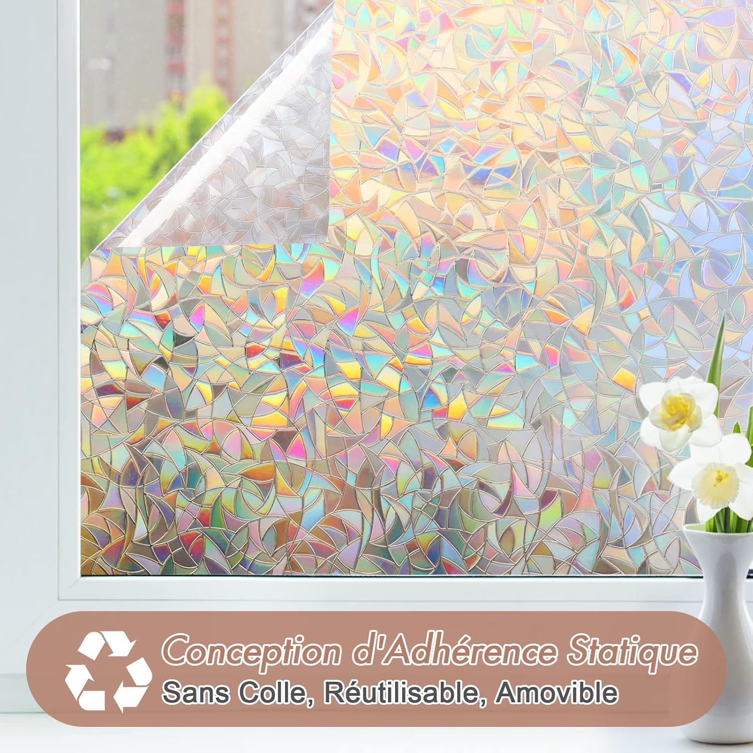 Electrostatic Window Film Anti Glare Anti UV 45x200cm Rainbow 3D Decorative V1188-ONE60-09511-1