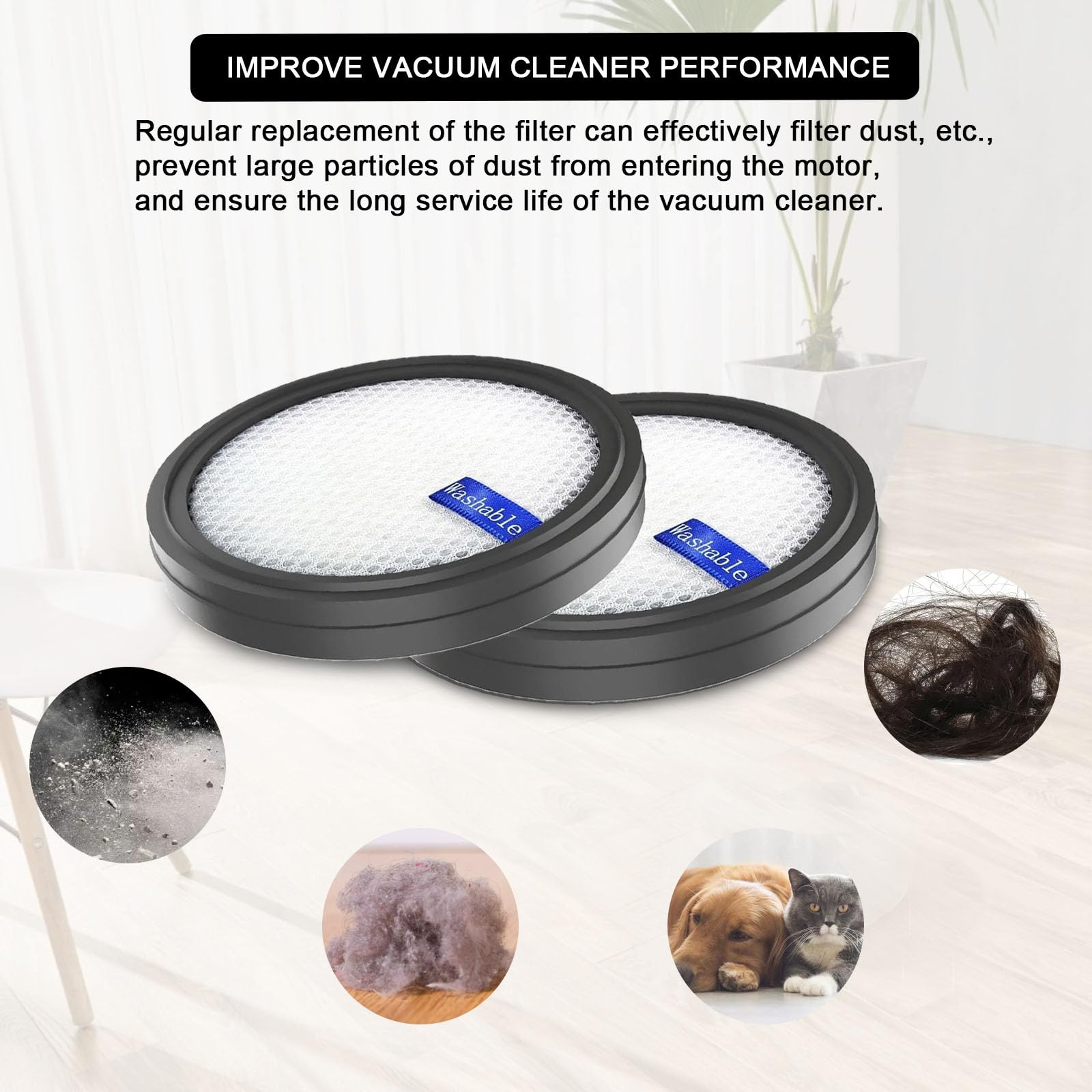 x Replacement Filter for PrettyCare W200/W300/W400/P1/P2 Vacuum Cleaner, Washable. V1188-ONE60-10401-1