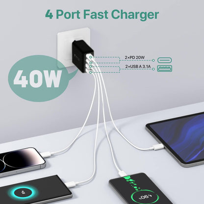 USB C Charger, 40W Fast Charger with Multiple Outlets, Compatible withSamsung and Xiaomi, USB Charging Plug V1188-ONE60-15001-1