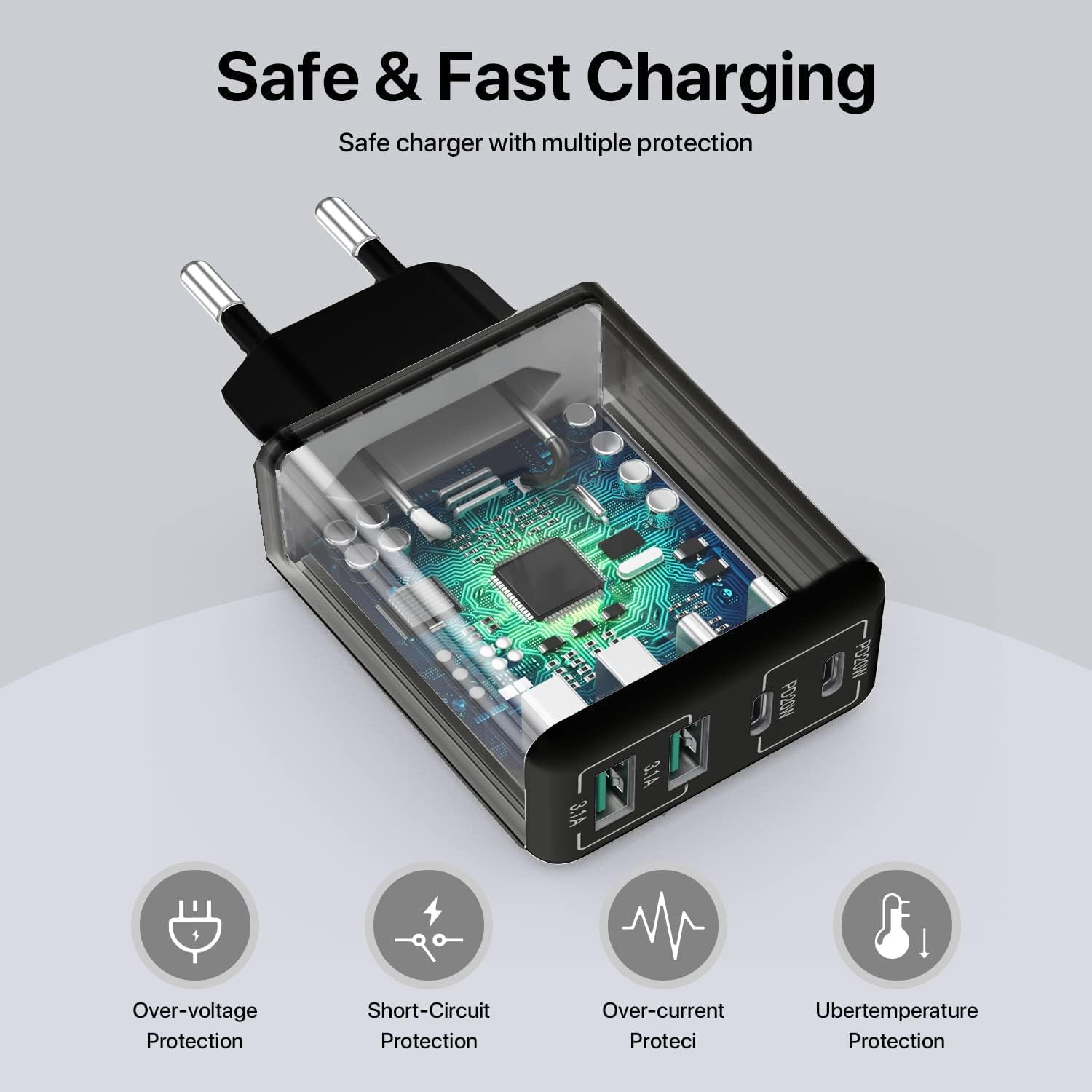 USB C Charger, 40W Fast Charger with Multiple Outlets, Compatible withSamsung and Xiaomi, USB Charging Plug V1188-ONE60-15001-1