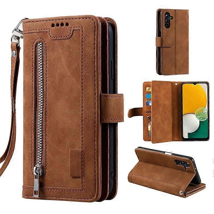 Compatible with Samsung Galaxy A26 5G Phone Case, PU Leather Zipper Wallet with 9 Card Slots, Brown V1188-ONE60-16270-1