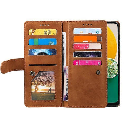 Compatible with Samsung Galaxy A26 5G Phone Case, PU Leather Zipper Wallet with 9 Card Slots, Brown V1188-ONE60-16270-1