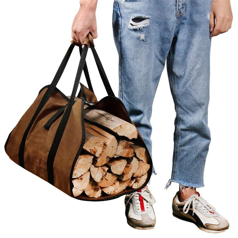 Canvas Firewood Basket Bag Water-Resistant Foldable for Wood-Burning Stoves Camping Accessories V1188-ONE60-25727-1