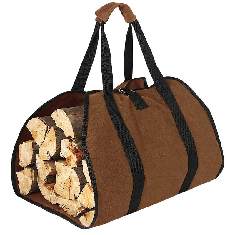 Canvas Firewood Basket Bag Water-Resistant Foldable for Wood-Burning Stoves Camping Accessories V1188-ONE60-25727-1