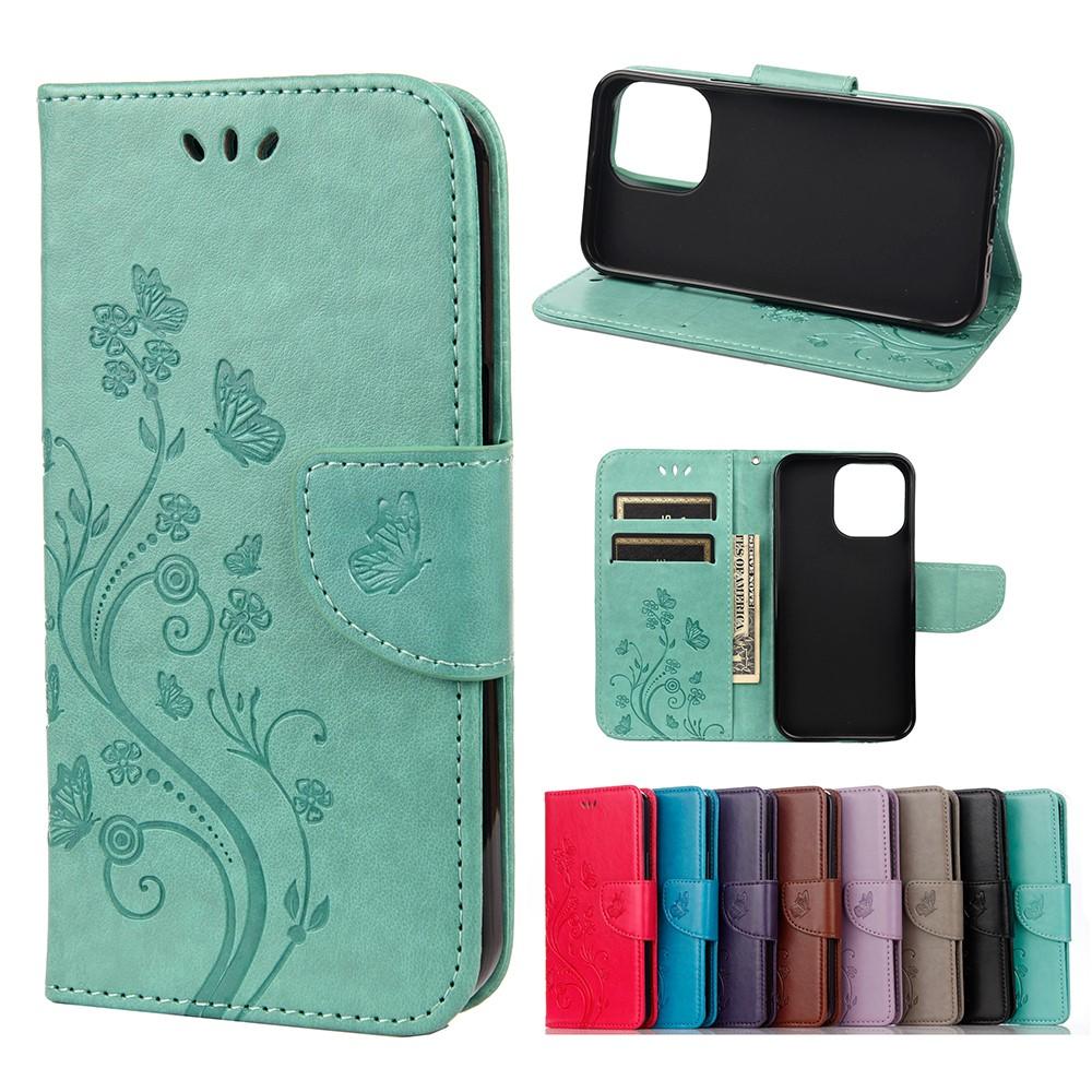 Butterfly Floral Wallet Case for iPhone 13 - Green Green Green V1188-ONEFD72-08156-1