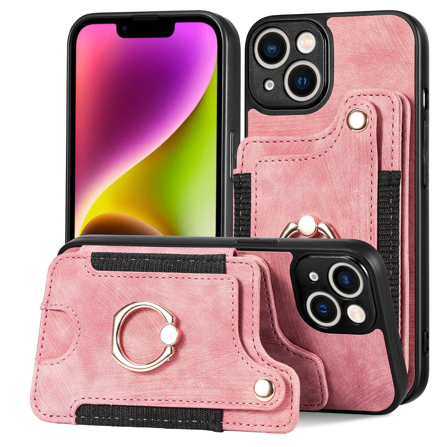 iPhone 11 Compatible Leather Case with RFID Blocking Multi-Functional Card Holder Lanyard Anti-Theft Ring V1188-ONEFD72-08243-39