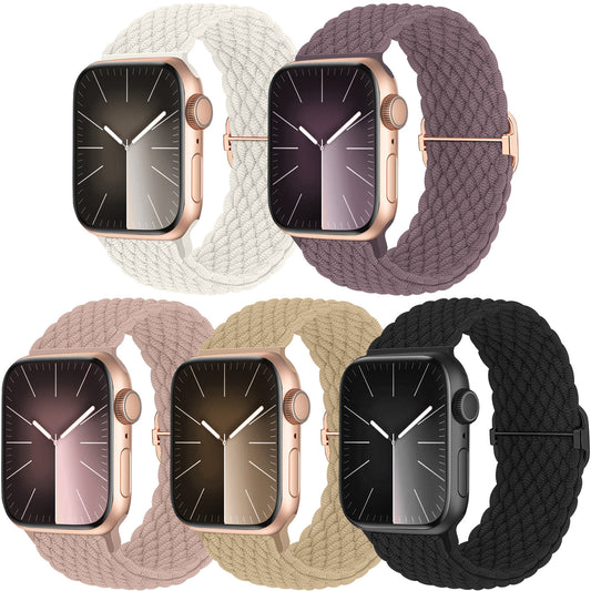 Woven Solo Loop Band Compatible with Apple Watch 38mm, 40mm, 41mm, 5-Pack Adjustable Nylon Elastic Sport Band V1188-ONEFD72-09119-4