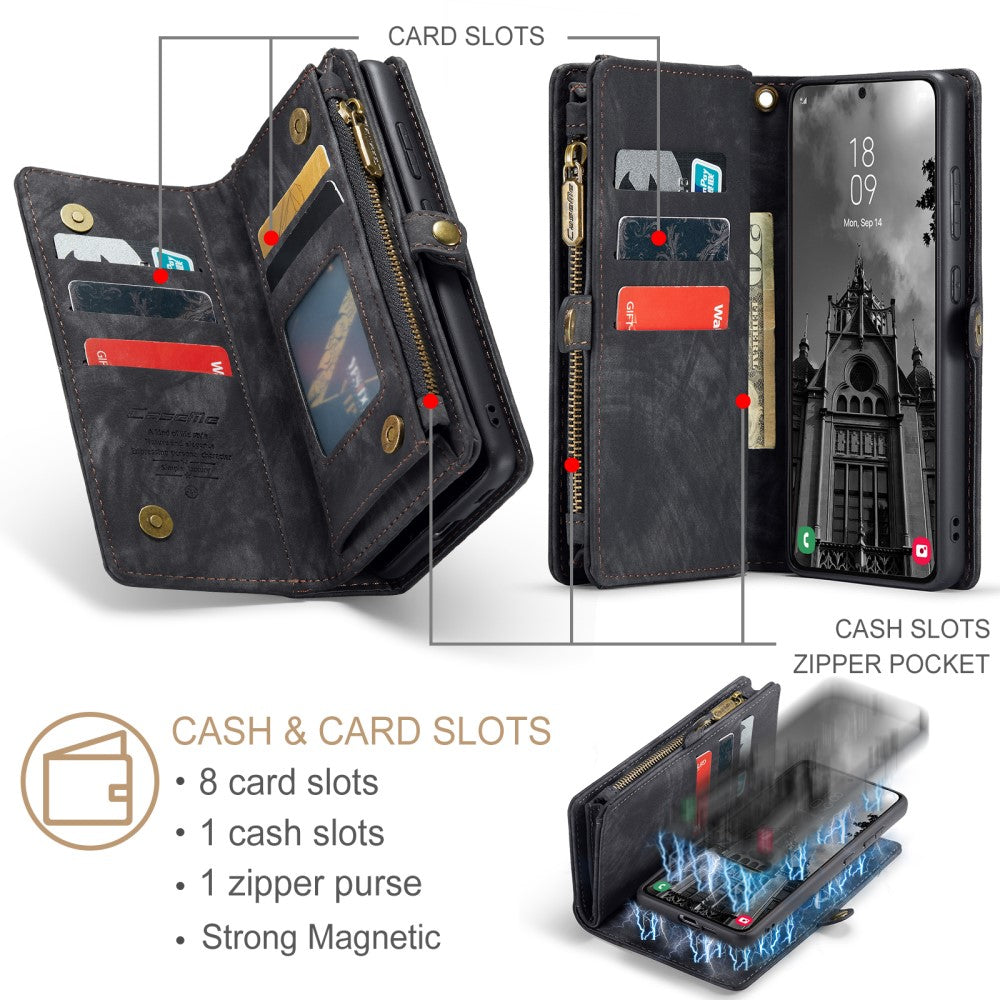 Galaxy S25 Wallet Case with Multi-Slot 2-in-1 Design Black Slim Protective Cover with Card Holder for V1188-ONEFD72-12039-1