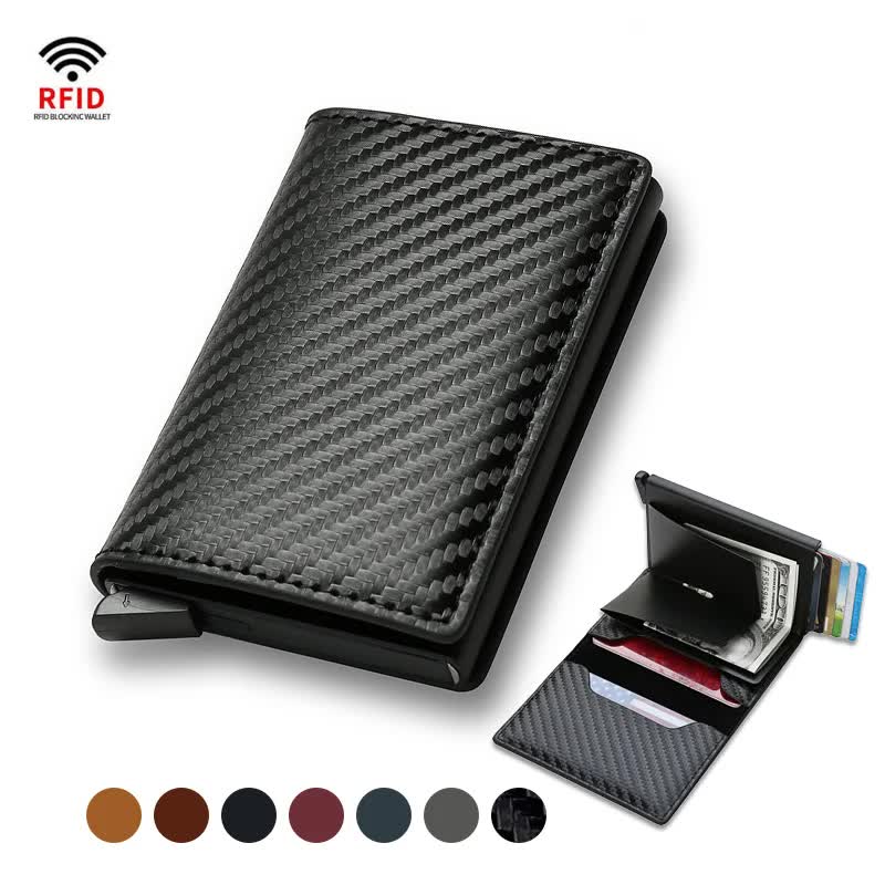 Carbon Fiber Wallet Men RFID Black Trifold Leather Slim Mini Small Money Card Holder V1188-PA0916-160-1