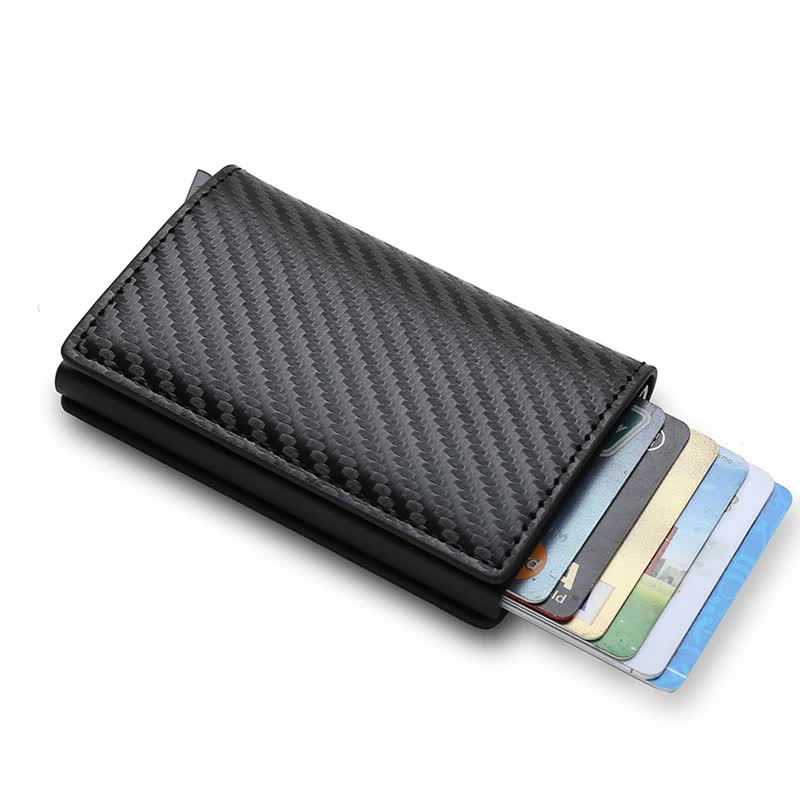 Carbon Fiber Wallet Men RFID Black Trifold Leather Slim Mini Small Money Card Holder V1188-PA0916-160-1
