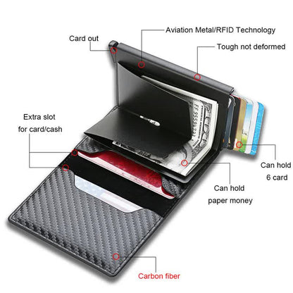 Carbon Fiber Wallet Men RFID Black Trifold Leather Slim Mini Small Money Card Holder V1188-PA0916-160-1
