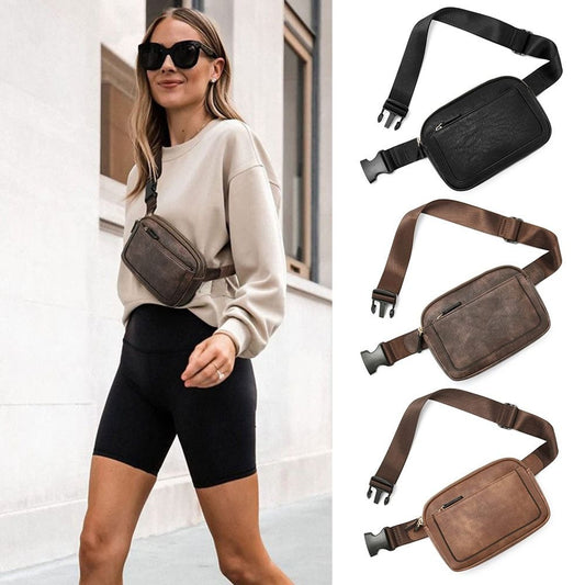 Women's PU Leather Belt Bag Crossbody Waist Bag Travel Shoulder Bags Black V1188-PAFY-967-2
