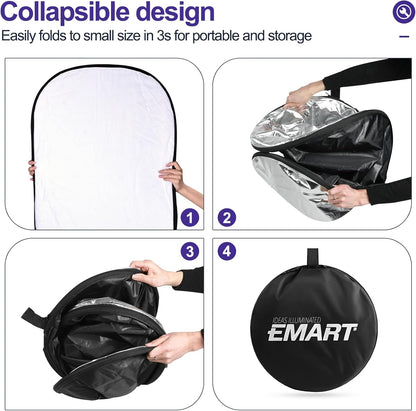 5-in-1 Foldable Light Reflector 60 x 90 cm Large Oval Portable Photo Reflector with Carrying Bag V1188-PAHH-24188