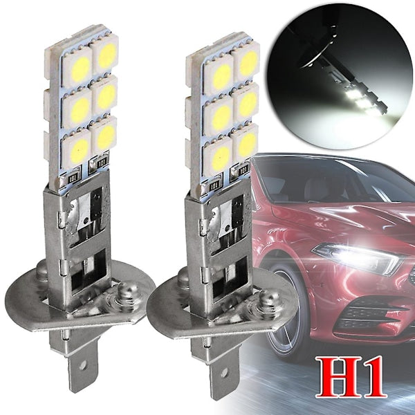 2 pcs H1 LED Headlight Bulbs Kit 6000K Super White 55W Fog Light with 12 SMD 5050 Chips V1188-PAHH-27316