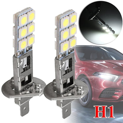 2 pcs H1 LED Headlight Bulbs Kit 6000K Super White 55W Fog Light with 12 SMD 5050 Chips V1188-PAHH-27316