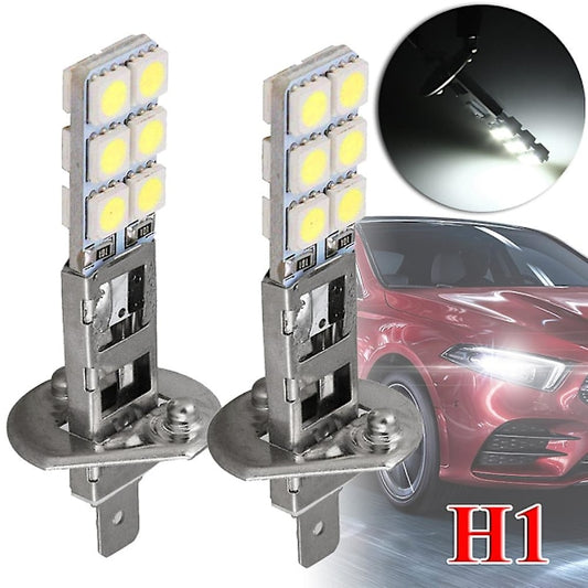 2 pcs H1 LED Headlight Bulbs Kit 6000K Super White 55W Fog Light with 12 SMD 5050 Chips V1188-PAHH-27316
