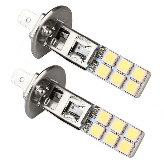 2 pcs H1 LED Headlight Bulbs Kit 6000K Super White 55W Fog Light with 12 SMD 5050 Chips V1188-PAHH-27316