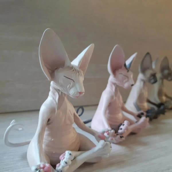Meditating Cat Figurines Set of 4 Handmade Decorative Collectible Toys V1188-PAHT-5696