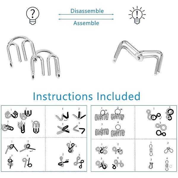 8pcs Metal Brain Teaser Puzzle Rings IQ Training Game for Kids and Adults Board Games V1188-PAHT-9243