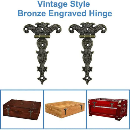Antique Hinges Bronze Decorative Retro Carved Cabinet Hinges For Doors Cupboard Jewelry Box 6 pcs V1188-PAPO-11540
