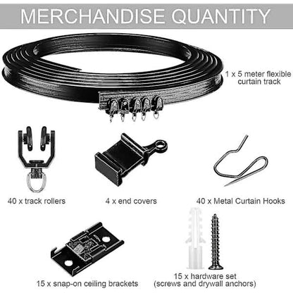 Black Bendable Ceiling Curtain Track 5 Meter Flexible Compatible with Curtains V1188-PAPO-11615
