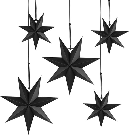 Hanging Christmas Decorations, 5 pcs Hanging Black Stars, Black Paper Star, 3 pcs Diameter 25cm, 2 pcs V1188-QCAMZ-10213-1