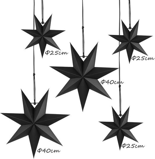 Hanging Christmas Decorations, 5 pcs Hanging Black Stars, Black Paper Star, 3 pcs Diameter 25cm, 2 pcs V1188-QCAMZ-10213-1