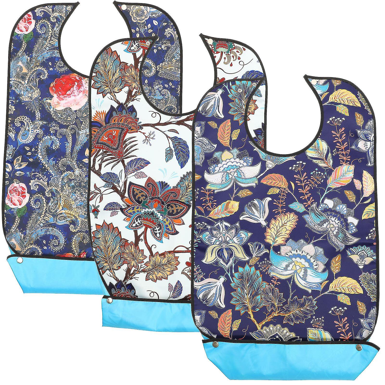 3 Pcs Adult Decorative Bibs with Adjustable Strap for Seniors Elderly V1188-RD-109933