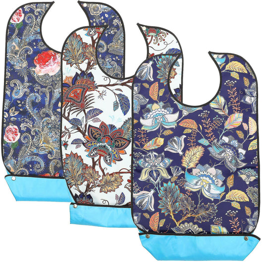 3 Pcs Adult Decorative Bibs with Adjustable Strap for Seniors Elderly V1188-RD-109933