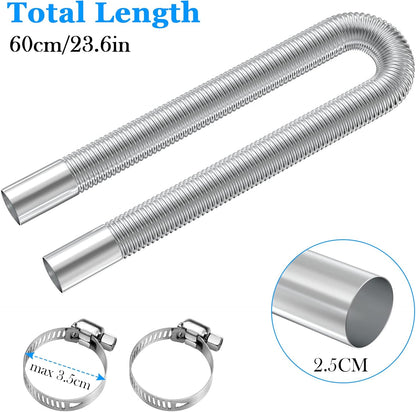 Exhaust Pipe for Parking Heater 60cm Stainless Steel with 2 Clamps Compatible with Diesel Heaters V1188-SAII108-00303-1