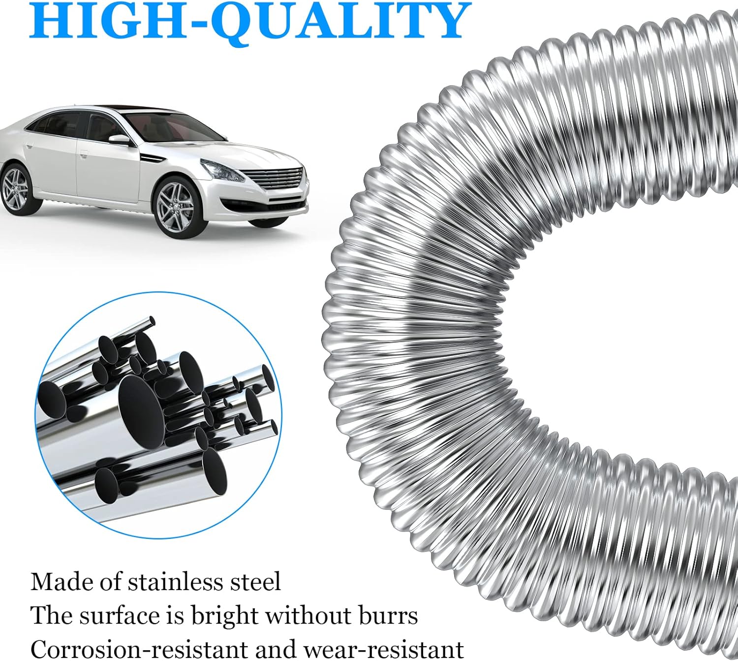Exhaust Pipe for Parking Heater 60cm Stainless Steel with 2 Clamps Compatible with Diesel Heaters V1188-SAII108-00303-1
