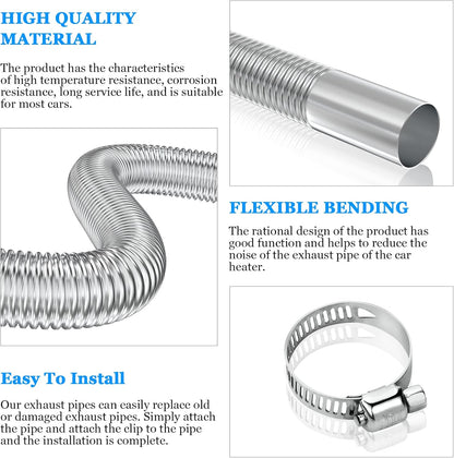 Exhaust Pipe for Parking Heater 60cm Stainless Steel with 2 Clamps Compatible with Diesel Heaters V1188-SAII108-00303-1
