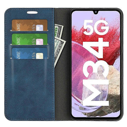 Compatible with Samsung Galaxy M34 5G Phone Case Retro Skin Magnetic Leather Dark Blue V1188-SU-FU1025-00005-5