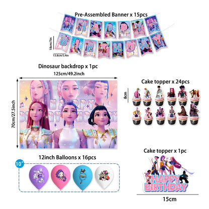 K-pop Demon Hunters Birthday Party Decorations Set Banner Cake Topper Balloons for Kids Theme Celebration V1188-SU-FY95-00057