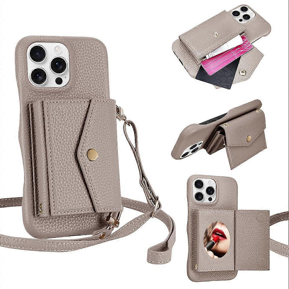 iPhone 14 Pro Case Horizontal Card Pocket Litchi Texture Long Cord Grey V1188-SU-FY95-00109-33