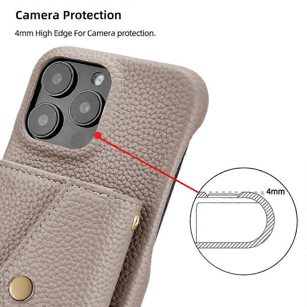 iPhone 14 Pro Case Horizontal Card Pocket Litchi Texture Long Cord Grey V1188-SU-FY95-00109-33