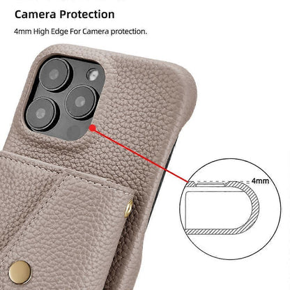 iPhone 14 Pro Case Horizontal Card Pocket Litchi Texture Long Cord Grey V1188-SU-FY95-00109-33