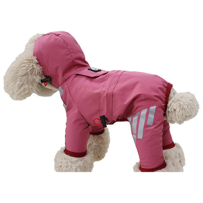 Dog Raincoat Waterproof Pink Hood Jacket Pet Clothing Size L V1188-SU-FY95-00352-5