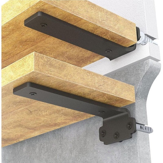 6-pack 10cm Floating Shelf Brackets, Heavy Duty Shelf Brackets for Shelves, Black Painted Metal Wall Mounted V1188-SU-M912-495
