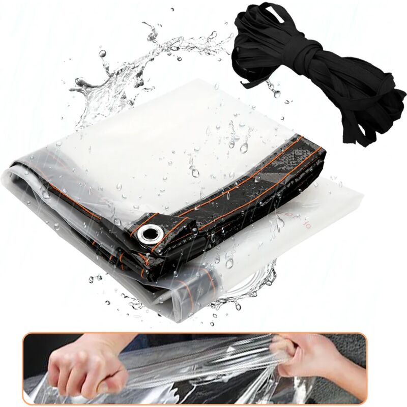 Waterproof Clear PVC Tarpaulin Overlay Panel Roof with Eyelets and Rope 2 x 3m V1188-SUL51-10366-1