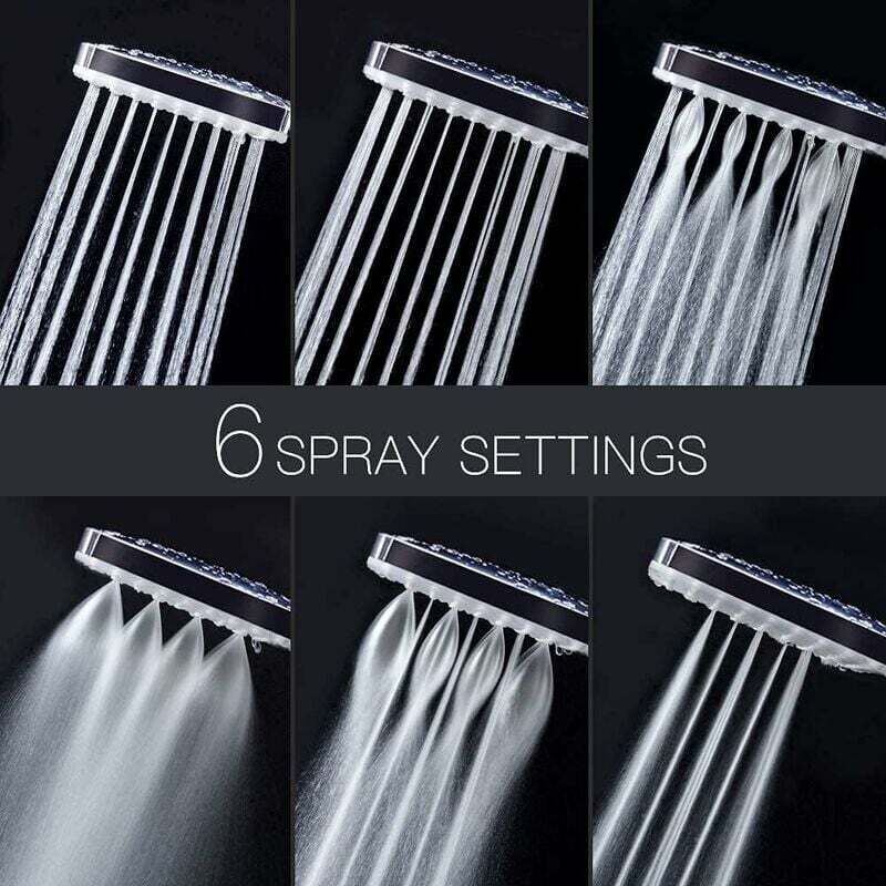 DEBUNS High Pressure Shower Head, Large Square with One-Hand Control, 6 Shower Modes, Chrome V1188-SUL51-11619-1