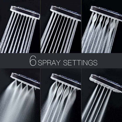 DEBUNS High Pressure Shower Head, Large Square with One-Hand Control, 6 Shower Modes, Chrome V1188-SUL51-11619-1