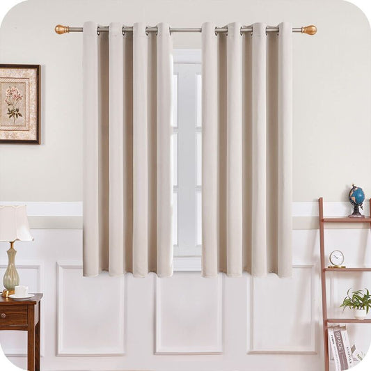 Short Beige Thermal Insulating Blackout Curtains Set of 2 with Eyelets 140 x 160 cm Compatible with DEBUNS V1188-SUL51-12628-1