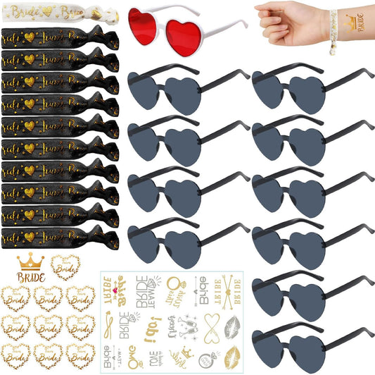 Party Sunglasses Heart Shaped Sunglasses, Bride to Be Heart Glasses Set, JGA Glasses Team Bride Bracelet, V1188-SUUAMZ-00424-2