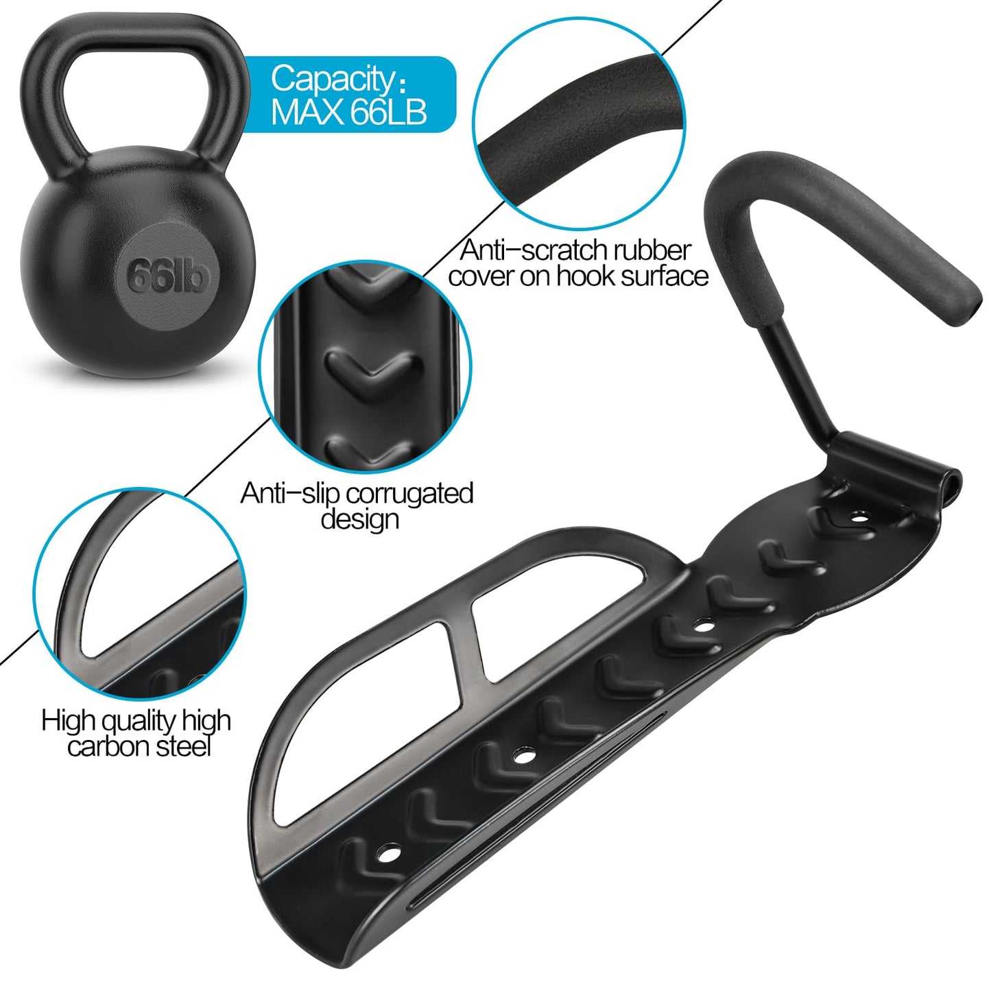 Garage Wall Mounted Bike Rack 2 Pack Heavy Duty Steel Hook Compatible with Oral-B Holds 66 lbs V1188-SX-0011007