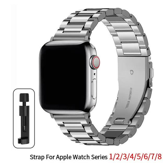 Compatible with Apple Watch Band Series 9 8 7 6 5 Stainless Steel Metal Bracelet Silver 49mm 45mm 44mm 42mm V1188-TAE41-00287-6