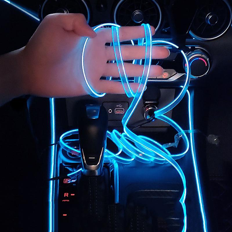 Car LED Interior Strip Light 3m USB Neon Wire Lamps Glowing Ambient Lighting Car Decorations Interior Red V1188-TAE41-00600
