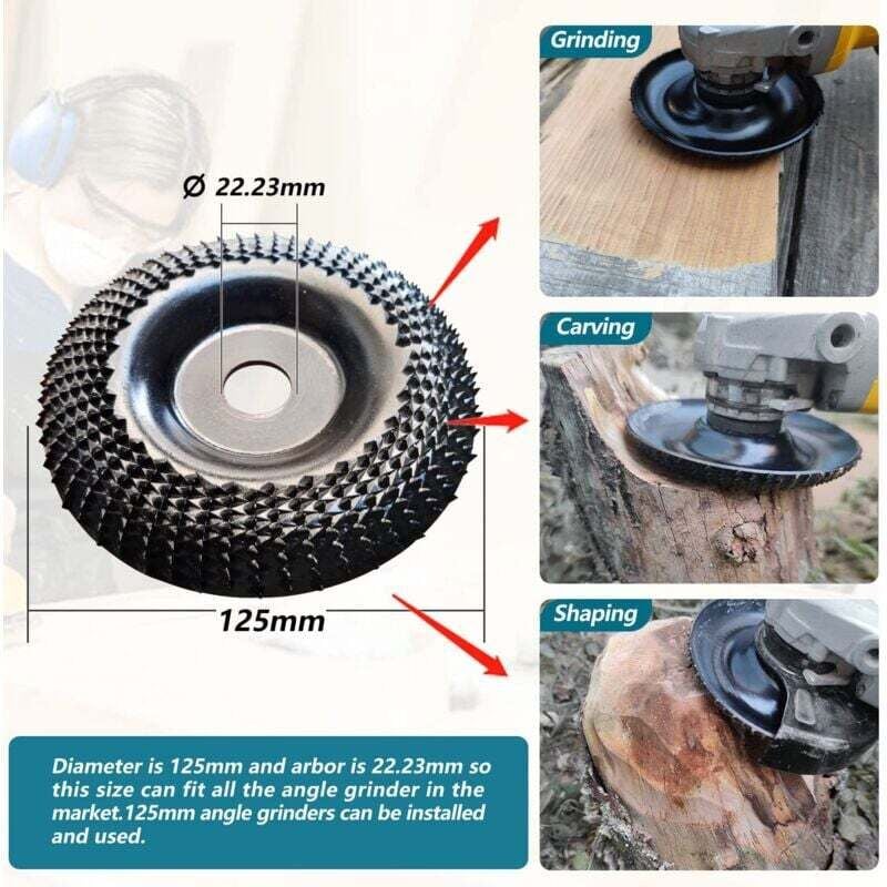 Wood sanding disc 125 mm, 3-piece sanding discs for shaping, sanding and cutting. Wheel for angle grinder, V1188-TAL-01210