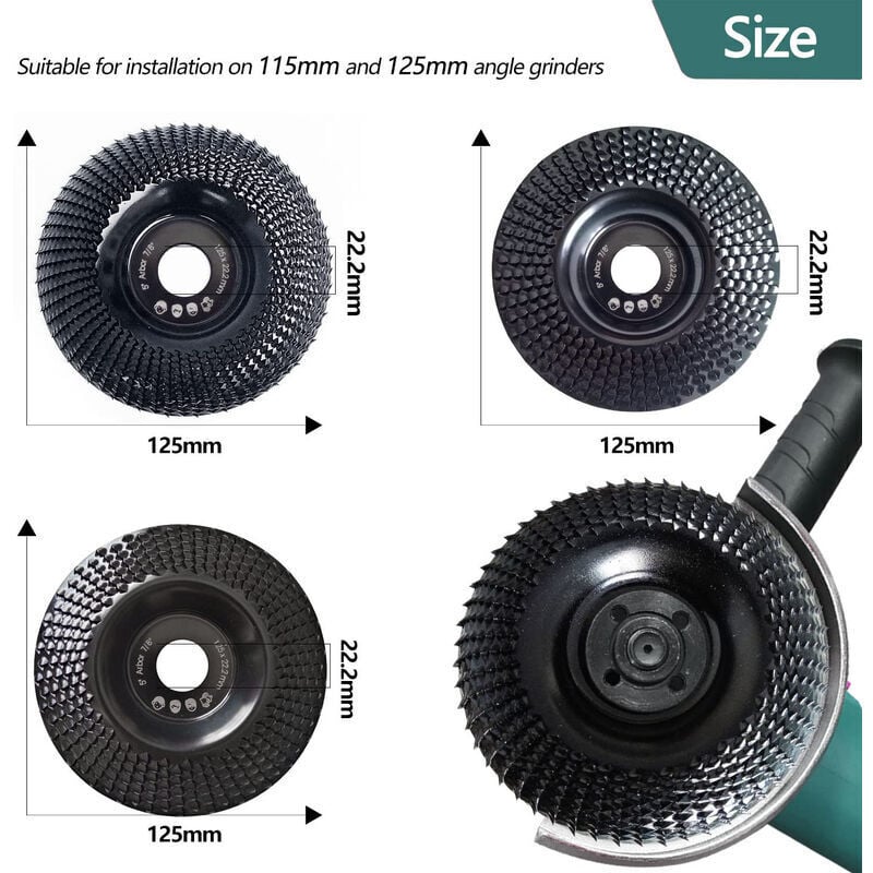 Wood sanding disc 125 mm, 3-piece sanding discs for shaping, sanding and cutting. Wheel for angle grinder, V1188-TAL-01210